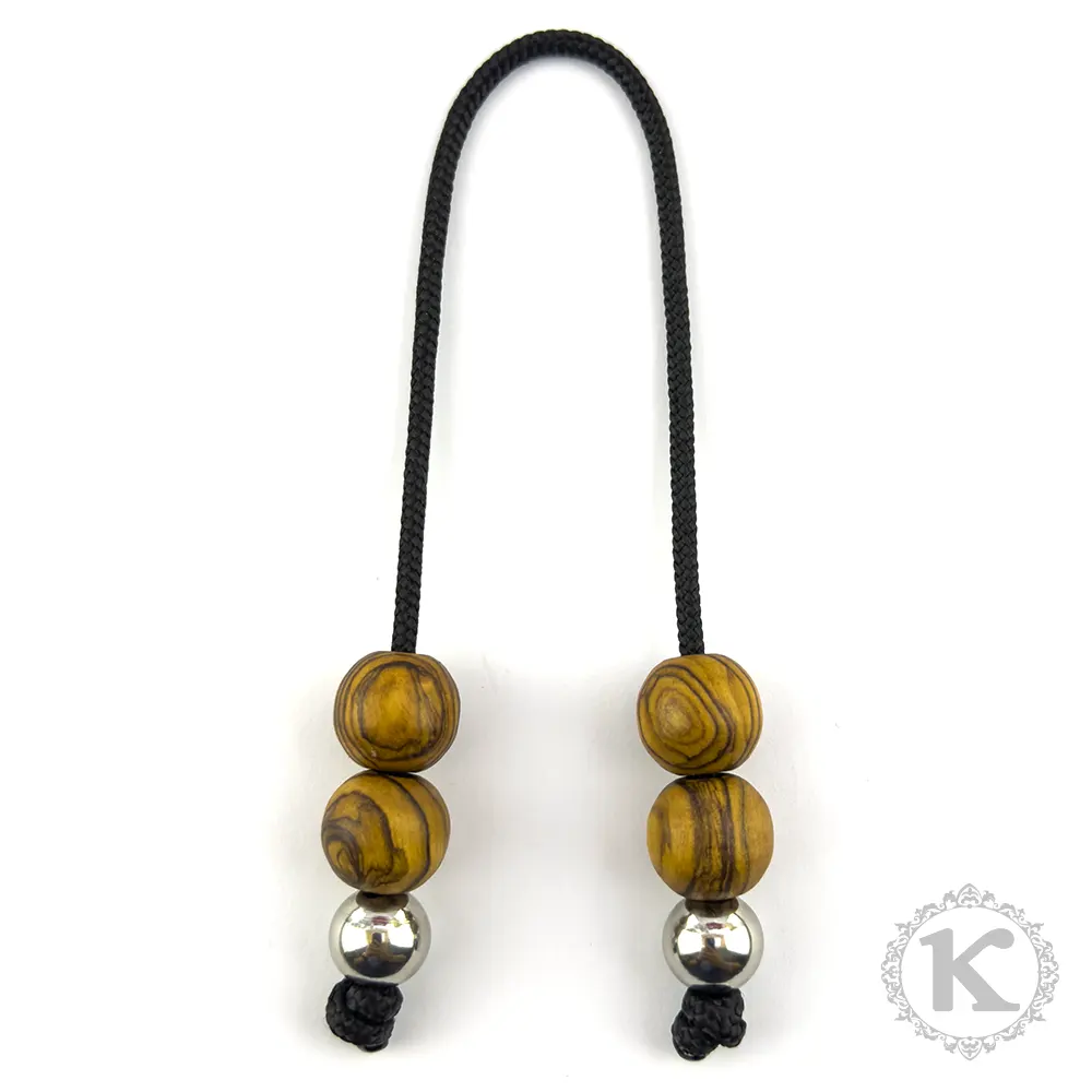 Olive Wood Begleri – Wooden & Steel Beads on Paracord | KOMBOLOGIA